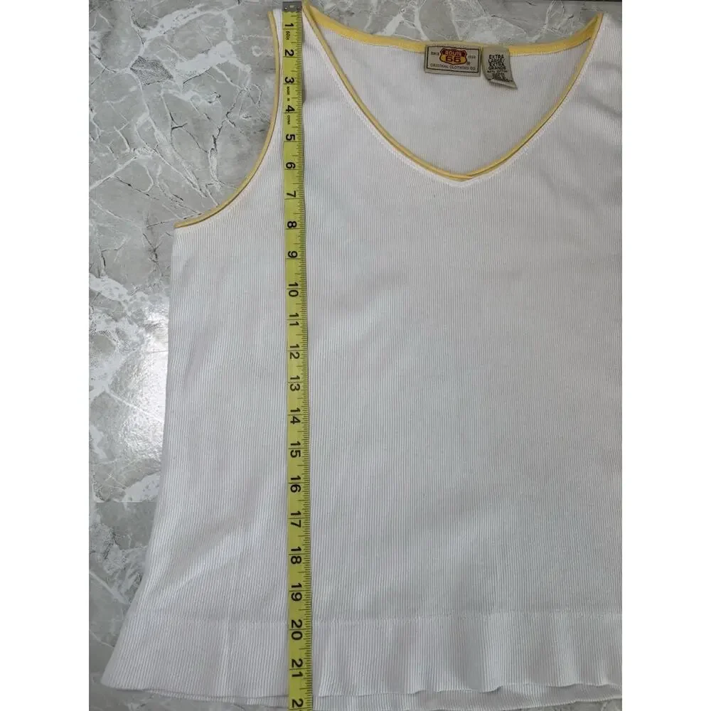Vintage Y2K Route 66 White‎ Tank Top Yellow Piping Ribbed Size XL 100% Cotton